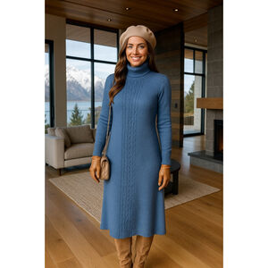 J. Jill Cable Knit Sweater Dress Turtleneck Cozy Fall Normcore Minimalist Scandi